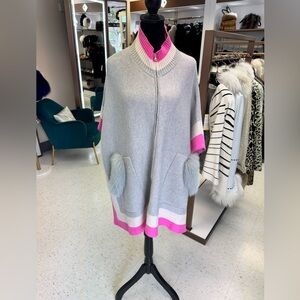 Gray and Pink Women's cape with Fox Fur trim